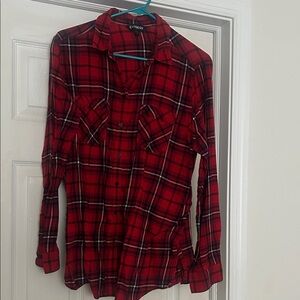 Express Vibrant Red Plaid Shirt